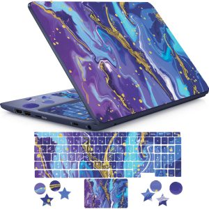 استیکر لپ تاپ راتیانا مدل watercolor marble مناسب برای لپ تاپ 15 تا 17 اینچ به همراه برچسب حروف فارسی کیبورد